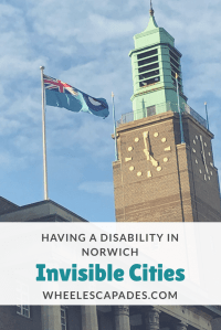 An image that you can click on to Pinterest this post. There is a photo of Norwich City Hall clock tower with the title text placed over. 