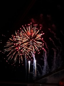 Dark sky with colourful fireworks exploding.