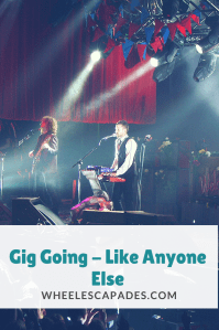 An image to pin. Title text ‘Gig Going - Like Anyone Else’ is placed over a photograph taken of The Killers on stage.