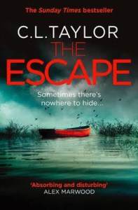 Book cover for The Escape. A small red boat sits neglected in a contrasting green water with reads poking up. Title text is in bold red. 